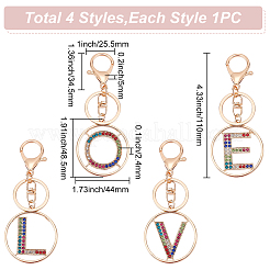 4Pcs 4 Styles Alloy Colorful Rhinestone Keychain&nbsp;KEYC-WR0001-27