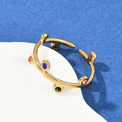 304 Stainless Steel Rhinetsone Open Cuff Rings for Women&nbsp;RJEW-K301-07G