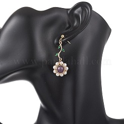 Flower 304 Stainless Steel Cubic Zirconia Dangle Stud Earrings&nbsp;EJEW-TA00800-02