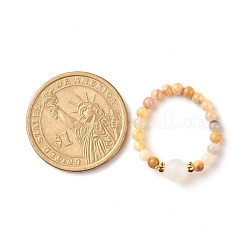Natural Mixed Stone Round Beaded Stretch Ring with Moonstone&nbsp;RJEW-JR00440
