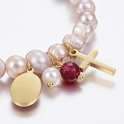 Natural Pearl Charm Bracelets&nbsp;BJEW-K197-02B