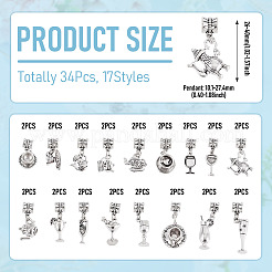 34Pcs 17 Styles Alloy European Dangle Charms&nbsp;PALLOY-TAC0263