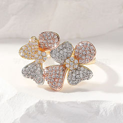 Flower Brass Micro Pave Clear Cubic Zirconia Finger Rings for Women&nbsp;FS-WG8D34E-04