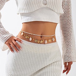 Summer Beach CCB & Faux Shell Tassel Glass Seed Beaded Double Layer Waist Chains&nbsp;WG83327-02