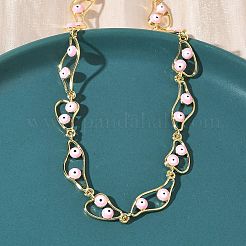Brass Enamel Evil Eye Link Chain Necklaces&nbsp;NJEW-G183-01G