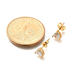 Heart Brass Micro Pave Clear Cubic Zirconia Stud Earrings&nbsp;EJEW-C126-07G