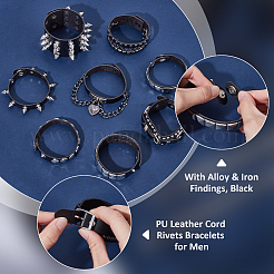 8Pcs 8 Styles PU Leather Cord Rivets Bracelets for Men&nbsp;BJEW-UN0001-61