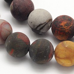 Frosted Round Natural Picture Jasper Beads Strands&nbsp;G-N0166-48-8mm