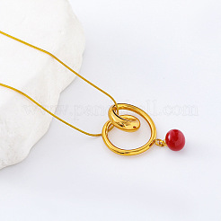 3Pcs European Stainless Steel Geometric Double Circle Pendant with Red Round Pendant Necklaces for Women&nbsp;YZ8230