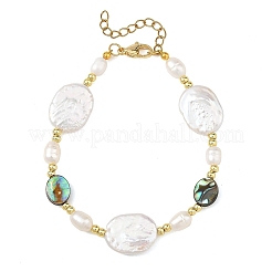 Natural Baroque Keshi Pearl Oval & Paua Shell & Freshwater Pearl Beaded Bracelets&nbsp;BJEW-JB14337