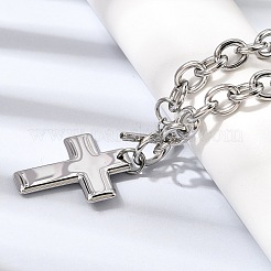 304 Stainless Steel Religion Cross Pendant Cable Chain Necklaces with OT Clasps for Women&nbsp;NJEW-G199-02P