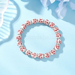 Flower Printed Porcelain Ceramic Beads Stretch Bracelets for Women&nbsp;BJEW-JB12375