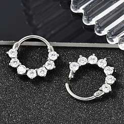 Flat Round 316 Surgical Stainless Steel Clear Cubic Zirconia Hoop Earrings&nbsp;EJEW-G416-21P
