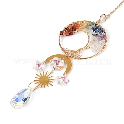 Wire Wrapped Natural Mixed Gemstone Tree of Life Pendant Decorations&nbsp;HJEW-K046-06G-01