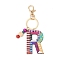 Wood Keychain, with Dye & Iron Key Ring, Letter R, 11.6~12.1cm