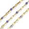 Rack Plating Brass Dapped Chains, with Enamel, with Spool, Soldered Lead Free & Cadmium Free, Real 18K Gold Plated, Mauve, 4x2x1mm