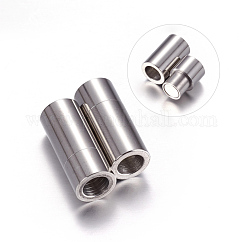 Tarnish Resistant 304 Stainless Steel Magnetic Clasps with Glue-in Ends, Column, Stainless Steel Color, 19x7mm, Hole: 5mm