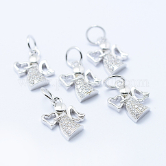Brass Micro Pave Cubic Zirconia Charms, Angel, Lead Free & Nickel Free & Cadmium Free, Platinum, 12x9.5x2mm, Hole: 3.5mm