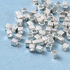 Brass Spacer Beads, Long-Lasting Plated, Cube, Silver, 3x3x3mm, Hole: 2mm