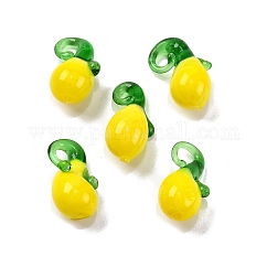 Fruit Food Glass Pendant, Lemon, 19x10~12x9mm, Hole: 3.5mm