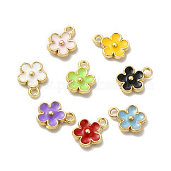 Alloy Enamel Pandants, Lead Free & Cadmium Free, Light Gold, Flower Charm, Mixed Color, 10x8x2.5mm, Hole: 1.4mm