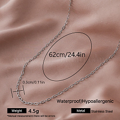 Vintage Style 304 Stainless Steel Cable Chain Necklaces for Women, Tarnish Free, Stainless Steel Color, 24.41 inch(62cm)
