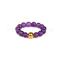 Natural Amethyst Bead Elastic Finger Rings for Women, with Stainless Steel Bead, Inner Diameter: Adjustable