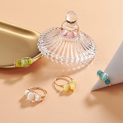 Cat Eye Beaded Finger Ring&nbsp;RJEW-JR00560-01