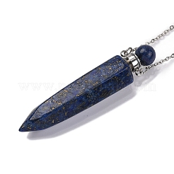 Dyed Natural Lapis Lazuli Bullet Shaped Perfume Bottle Pendant Necklaces&nbsp;G-B089-02P-09