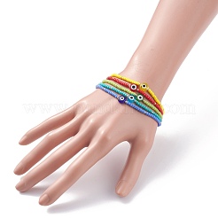 5Pcs 5 Colors MIYUKI Seed Beaded Stretch Bracelets Set with Evil Eye&nbsp;BJEW-TA00055