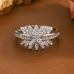 Brass Micro Pave Clear Cubic Zirconia Finger Rings for Women&nbsp;WG1B3CE-01