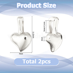 2Pcs Rhodium Plated 925 Sterling Silver Heart Charms&nbsp;STER-HS0001-06P