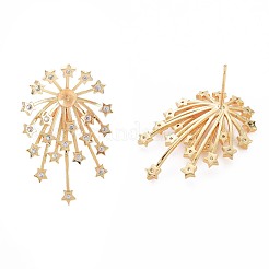 Brass Micro Pave Clear Cubic Zirconia Stud Earring Findings&nbsp;KK-S364-146