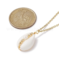 Natural Shell Pendant Necklace with 304 Stainless Cable Chains&nbsp;NJEW-JN04471