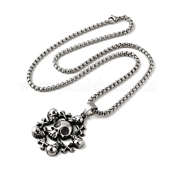 304 Stainless Steel Skull Pendant Necklaces for Women Men&nbsp;NJEW-Z076-01AS