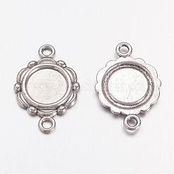 Antique Silver Alloy Tibetan Style Cabochon Connector Settings&nbsp;X-TIBEP-0578-S-FF