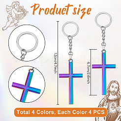 16Pcs 4 Colors Alloy Cross Charm Keychains&nbsp;KEYC-PH01546