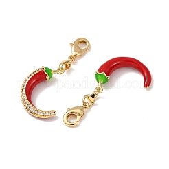 Hot Pepper Brass Micro Pave Clear Cubic Zirconia and Enamel Pendant Decoration&nbsp;KK-T083-01D-G