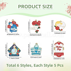 30Pcs 6 Styles Mother's Day Alloy Enamel Pendants&nbsp;ENAM-SZ0003-47