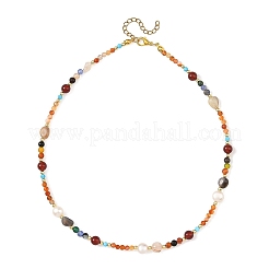 Natural Agate(Dyed & Heated) and Pearl Beaded Necklaces&nbsp;NJEW-JN06671