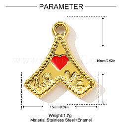Heart with Word LOVE Charms 304 Stainless Steel Enamel Pendants&nbsp;STAS-OY004-14G