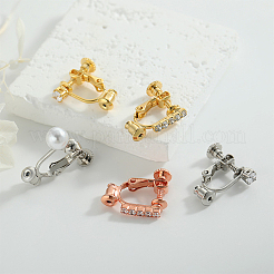 16Pcs 4 Colors Brass with Crystal Rhinestone Clip-on Earring Findings&nbsp;FIND-SP0003-98