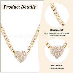 2Pcs 2 Colors Crystal Rhinestone Heart Pendant Necklaces Set with Alloy Curb Chains&nbsp;NJEW-AN0001-88