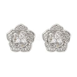 Flower Brass Micro Pave Clear Cubic Zirconia Stud Earrings&nbsp;EJEW-M082-19P