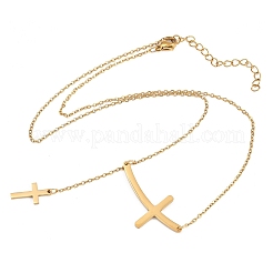 Religion 304 Stainless Steel Sideways Cross Pendant Necklaces&nbsp;NJEW-H093-05G