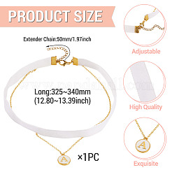 Alloy White Enamel Flat Round with Letter A Pendant Single Face Velvet Ribbon & 304 Stainless Steel Chain Double Layered Necklaces for Women&nbsp;NJEW-TAC0040