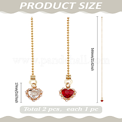 2Pcs Heart Brass Cubic Zirconia Charms Ceiling Fan Pull Chain Extenders&nbsp;PALLOY-LP00057