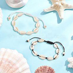 4Pcs 2 Colors Natural Shell & Synthetic Turquoise Braided Bead Bracelet for Women&nbsp;BJEW-PA0001-01