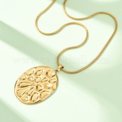 304 Stainless Steel Textured Oval Pendant Necklaces for Women&nbsp;NJEW-C117-01B-G