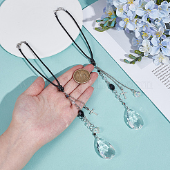 2Pcs Alloy Glass Teardrop with Cross Pendant Decorations&nbsp;HJEW-UN00121